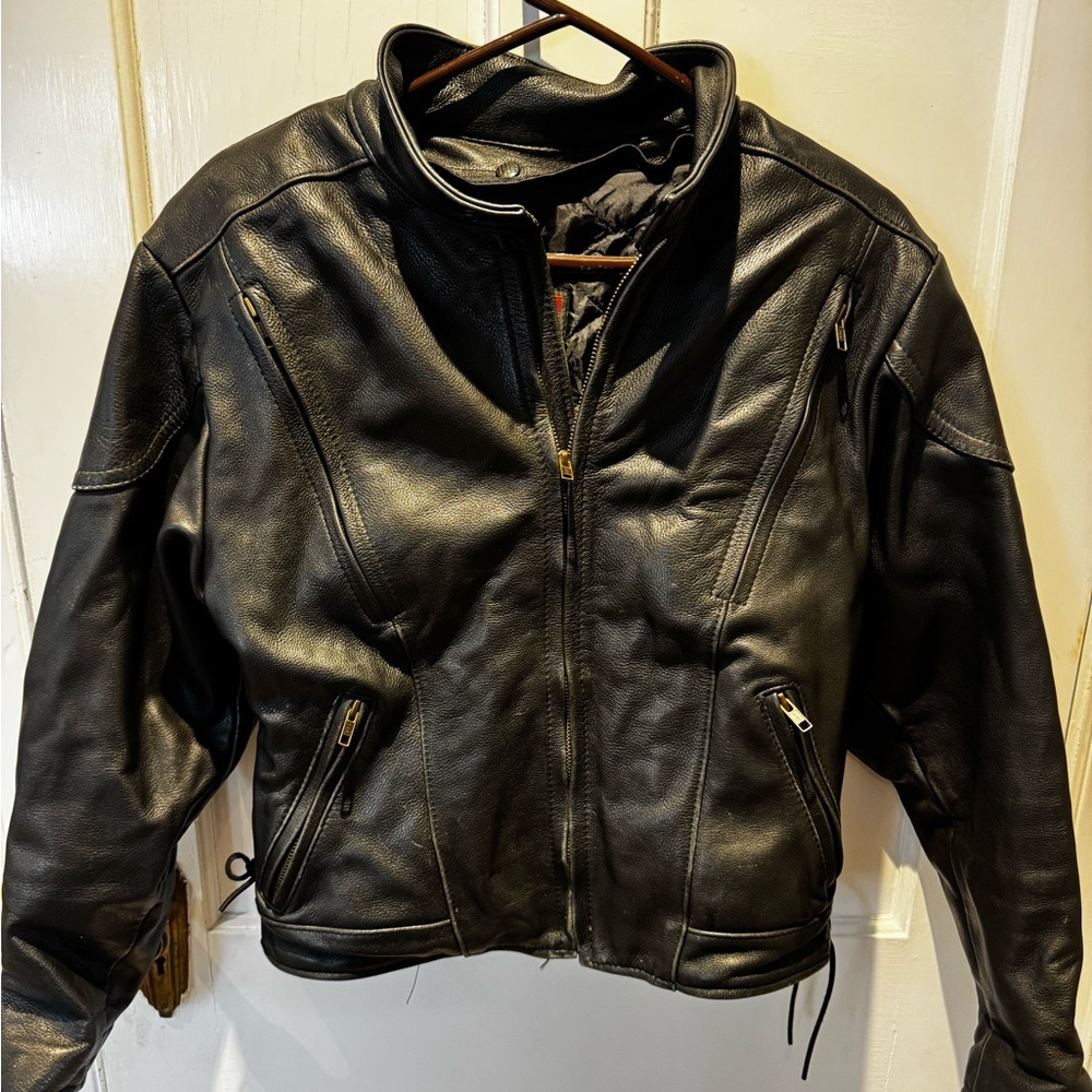 Women's Black Leather Motorcycle Jacket
